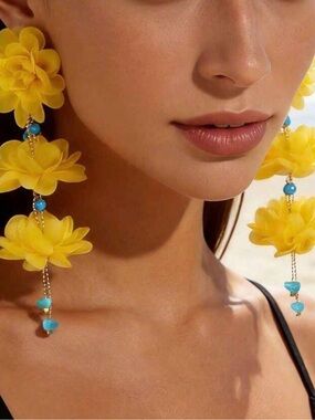 Yellow Flower Statement Earrings